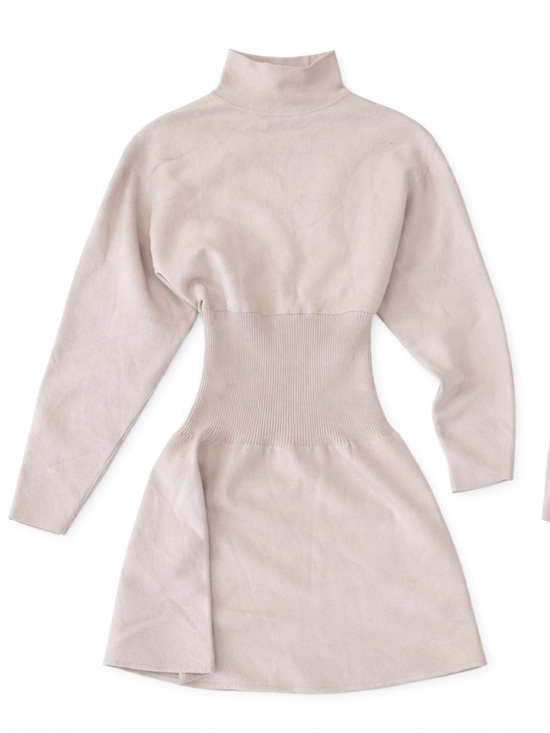 Zara Dresses & Skirts - Zara Light Beige Turtleneck Ribbed-Waist Knit Dress